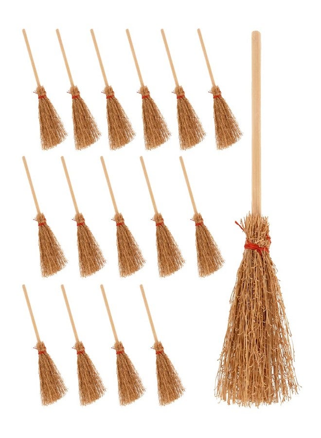 Luckforest Miniature Artificial Mini Straw Brooms, 15Pcs Miniature Brooms with Red Ropes for Christmas Snowman Halloween Straw Craft Decoration Witches Accessory Costume Cosplay Party - Image 1